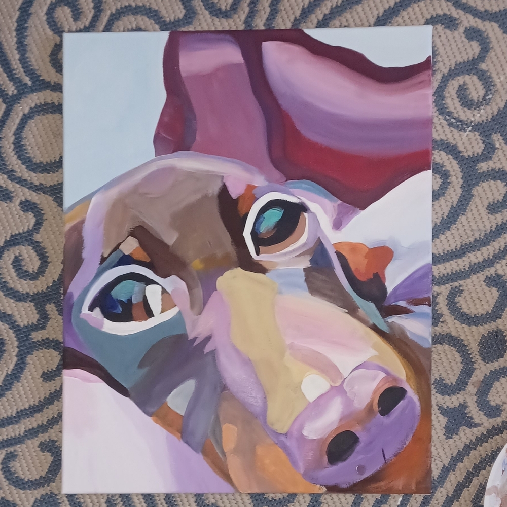 Original Acrylic Vibrant Dachsund Canine Puppy Expressionist Canvas Art - Picture 3 of 7